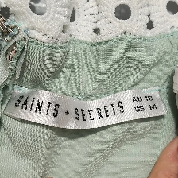 SAINTS SECRETS Womens Romper Small Sage Green Floral Lace Coquette Cottage Boho - Picture 5 of 11